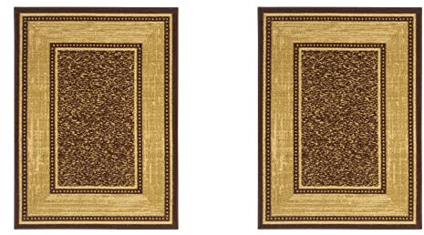 Ottohome Collection Teppich, maschinenwaschbar, rutschfest, gummierte Rückseite, für Eingangsbereich, Schlafzimmer, Küche, Bad, 70 x 90 cm, Braun, 2 Stück
