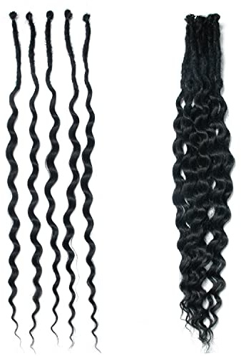 20 Inch Synthetic Dreadlock Extensions with Curly Ends Thin 0.6cm Single Ended Wavy Dreads Soft Pre Looped Dreadlocks, 15 Strands/Pack