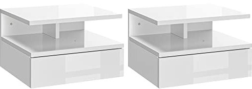 HOMCOM Lot de 2 tables de chevet modernes suspendues pour chambre à coucher avec tiroir et étagère supérieure en bois, 35 x 32 x 22,5 cm, blanc brillant