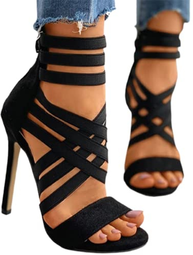 AKAZI Pumps Damen Schuhe High Heels Damen Sandalen Reißverschluss Sommer High Heels Sexy Damen Peep Toe Schuhe Damen Pumps (Schwarz 39 EU)