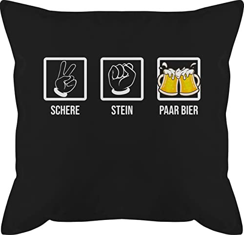 Kissen 50x50 - Geschenk zum Vatertag - Schere Stein Paar Bier - Lustiges Saufen Bierliebhaber Betrinken Hopfen Alkohol Malle - 50 x 50 cm - Schwarz - lustig Vatertagsgeschenk herrentagsgeschenk