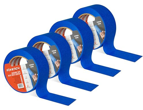 Fixency 4x Malerkrepp (48 mm x 50 m) I Kreppband Blau für Malerarbeiten und Renovierungen I Abklebeband zum Streichen, Lackieren, Renovieren