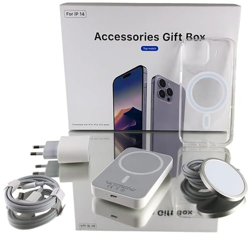 Coffret, Batterie Externe Iphone, Coque iphone 14, Chargeur iphone, Mag Safe, Pack Complet pour iPhone 13 & 14