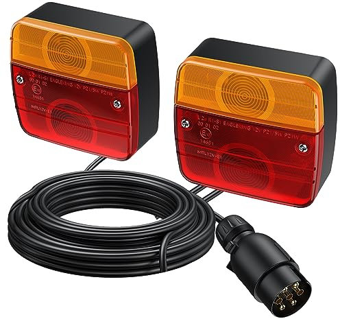 EYPINS 2 X Luces Traseras, con E-Mark(E13), IP65 Impermeable, con 7.5m Cable, 7 Pin Conector, Universales para 12v Dc Remolque de Coche, Camión, Van