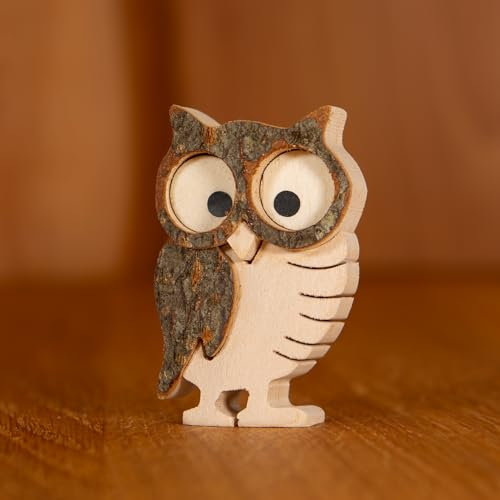 Staboos Eule Figuren 35 mm - Waldkauz Deko aus Nachhaltigem Europäischen Holz - Einzigartige Holzeule in Geschenkverpackung