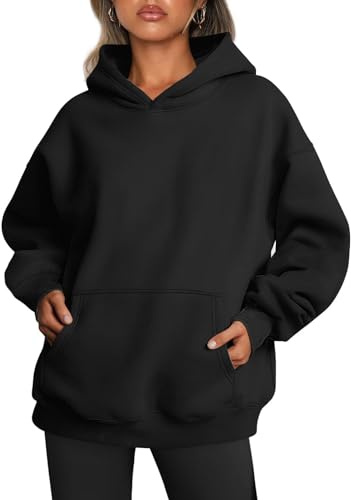 Yunmlep Hoodie Damen Kapuzenpullover Oversize Casual Pullover Sweatshirt Langarm Baumwolle Pulli Herbst Winter Hoody mit Tasche