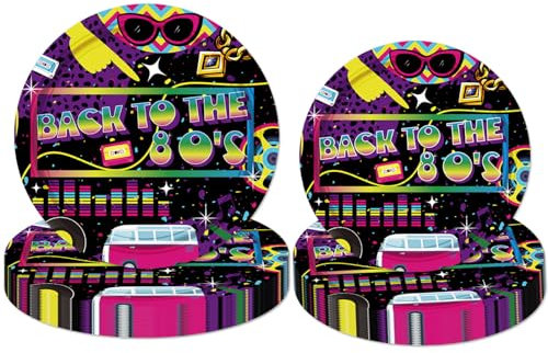 LetDec 80er Jahre Partygeschirr Back to the 80s Party Pappteller für Throwback 80er/Funny 1980er/I Love 80er/Rock Punk Musik Dance Disco Hip Hop Geburtstag Hochzeit Party Supplies Dekorationen