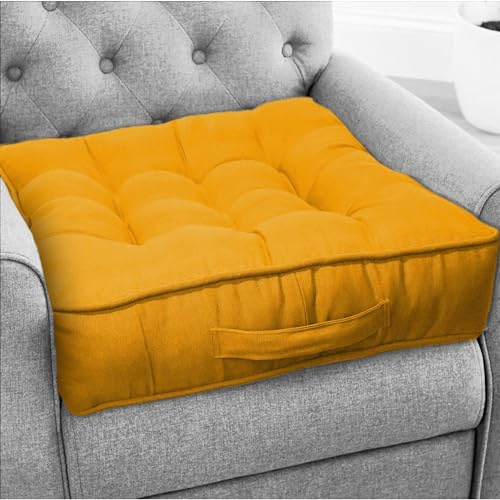 Casabella Booster Cushion-Armchair Booster Cushion Large Bolster Seat Dining Chair 50x50+10cm Thick Floor Cushions, Pregnancy & Post-Operative Adults Chair Bolster Cushions Seat, Car Seat Sofa-Mustard