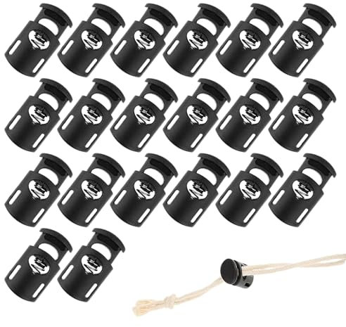 Kordel Stopper 20 Stück schnürsenkel verschluss,1 loch schnürsenkel verschluss,Kunststoff kordelklemme1.5cm Schwarz Kordelklemme Kabelstopper für Jacke,Sportkleidung,Tanka Kordelstopper,Rucksack