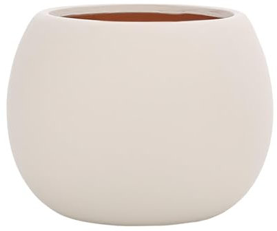 ESTINTENG Pot de fleurs d'intérieur en céramique style nordique simple, coloré et respirant, plante verte, pot de fleurs d'intérieur rond en forme de boule beige, grande taille (avec plateau)