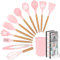 AEX Kitchen Utensils Set - 12 Pcs Cooking Utensils Set - Kitchen Utensils Set with Holder Heat Resistant Silicone Utensil Set Non Stick Utensils with Wooden Handle Spatula Utensil Set (Pastel Pink)
