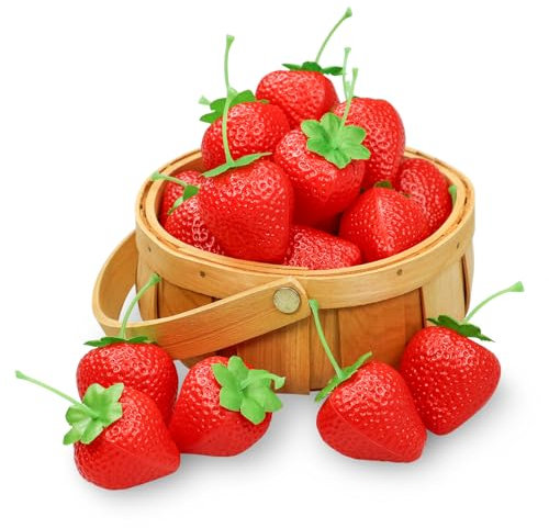 Lorigun 20 Stück KüNstliche Kunststoff Erdbeere, Plastik Deko Obst Lebensecht Künstliche Früchte Gefälschte Rote Erdbeeren für Dekor Party Girlande DIY Ornament Prop