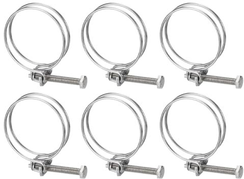 sourcing map 6Pcs Double Wire Hose Clamp, 58-65mm Adjustable Stainless Steel Wire Hose Clips with M8 Bolt for Dust Collection Hose, Pump Hose Pipe