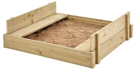 TP Toys Bac à Sable en Bois FSC avec Bancs et Couvercle – 90 x 100 x 27 cm – Kit Accessoires Explorateur Inclus – Bac à Sable Extérieur pour Enfants dès 2 Ans – Montage Facile