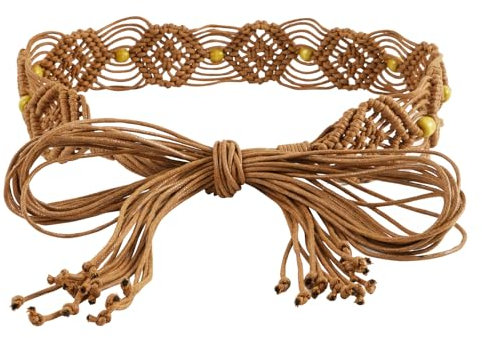 Umetoop Cintura da Donna Bohemian, Cinture Vintage Corda Intrecciata, Cintura Elastica Donna, per Abito Estivo Cintura Decorativa Intrecciata con Fibbia In Legno (marrone)