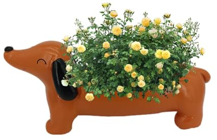 Ruwshuuk Dackel-Übertopf | Dackelfiguren-Blumentopf | Kunstharz wetterbeständig schöne flippige Gartendekoration Tier-Pflanzgefäß für Frauen, Mutter oder Geburtstage 21 x 10 x 6,5 cm