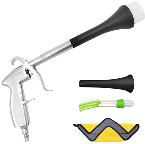 Ohleats Auto-Reinigungspistole, Hochdruck-Luftblaspistole mit Mikrofaser-Reinigungstuch, Auto-Detailing-Bürste und 2 Düsen-Set, Luftkompressor-Gebläsepistole für Fahrzeug, Autozubehör, 4 Stück