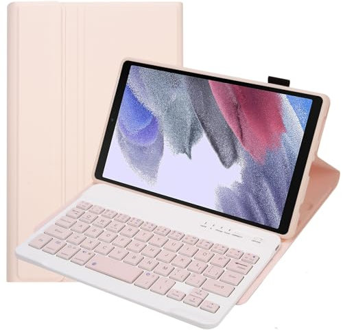 Bueuwe Tastatur Hülle für Samsung Galaxy Tab A7 Lite 8,7 Zoll 2021 (SM-T220/T227U) Mit S-Stift-Halter, 3 Betrachtungswinkel, Folio-Lederhülle Und Abnehmbarer Kabelloser Tastatur,Rosa
