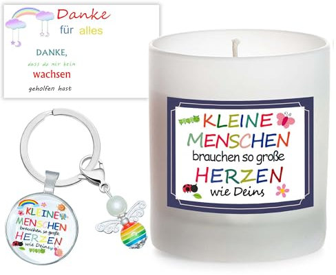 Geschenk Erzieherin Erzieher Duftkerze im Glas Abschied Erzieherin Tagesmutter Kita Kindergarten Perlenengel Schlüsselanhänger