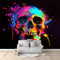 Art Fototapete Tapete Totenkopf Aus Neon-Farbspritzern Schwarz Vlies Tapeten Moderne Wandtapete Wohnzimmer Schlafzimmer Study Wohnzimmer Restaurant Cafe Dekoration 250 x 175 cm