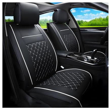 CGEAMDY Sitzbezug Set Universal, Luxus Wasserdicht Autositzschutz, Auto-Sitzbezüge Vordersitze Kunst Leder, Pu-Leder-Autositzabdeckungen Vorne, Wasserdichtes Autositzbezüge Geprägten(Schwarz&Weiß)