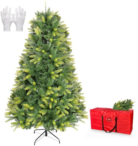 OSTWOLKE Künstlicher Weihnachtsbaum 180cm, PE Tannenbaum Künstlich mit 1000 Grünen Spitzen, Schwer Entflammbarer Christmas Tree mit Klappsystem, inkl. Christbaum Metallständer und Aufbewahrungstasche