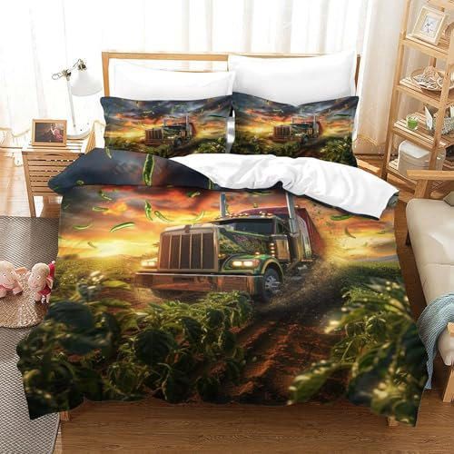 KOABERUVN Big LKW Bettbezug Bettwäsche Kinderbettwäsche-Set Reißverschluss Mit Kissenbezug Betten Set Für Jungen Und Mädchen, Kinder Single(140x200cm)