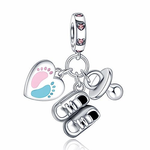 NUNUYAYA Damen Charm Anhänger für Armband 925 Sterling Silber Baby Footprints Shoes Pacifier Dangle Charms Beads passend für Armband Halskette,Charm Anhänger Europäischen Armbänder