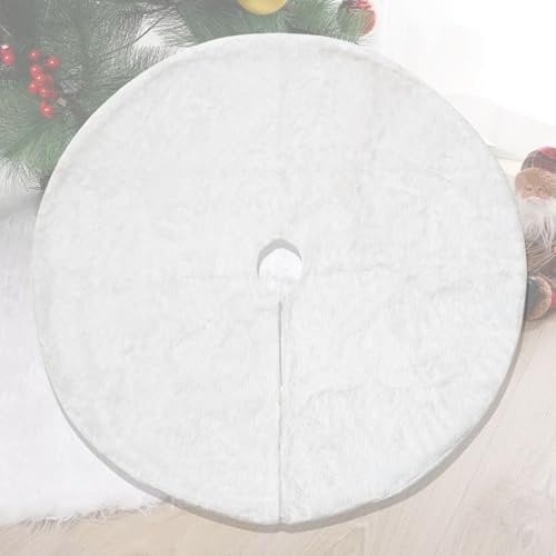 Christmas Village Fur Faux Tree Skirt Base Cover Mat - Perfect for Xmas, Parties, Holidays, Home Decor (White, 90cm)