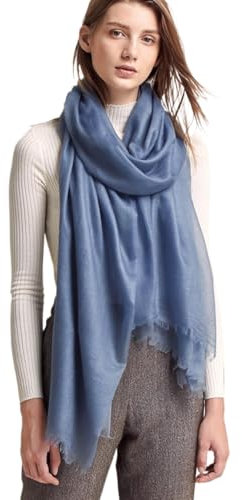 Prettystern Damen 100% Kaschmir-Stola leicht Ring Pashmina-Schal Abendkleid Stola XL fein drün Cashmere Blau Jeansblau
