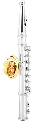 Broschen, Realistische Flötenförmige Broschennadel, Miniatur-Musikinstrumentennadel, Glänzende Goldversilberung, Lichtbeständige Broschennadel mit Etui (SILVER)