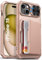 Vihibii for iPhone 15 / iPhone 14 / iPhone 13 Case Wallet with Card Holder (4 Cards) & Slide Camera Cover, Military Grade Drop Protection, Rugged Back & Silicone Edge Phone Case, 6.1 2023, Rose Gold