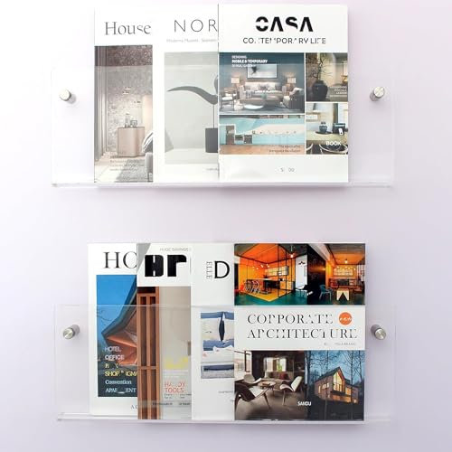 Gwezmxs 2Pcs Porte Revue Mural, Transparent Porte Vinyle Etagère Mural, Invisible Accroche Vinyle Mural Acrylique, Acrylic Wall Mounted Magazine Shelf 40CM