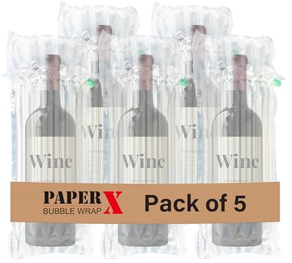 5-Pack Wine Bottle Protector Sleeves, Reusable Bubble Cushion Wrap Inflatable Bags, Secure for Airplane Travel, Moving, Shipping, Storage, Gift Packing, and Breakage Protection