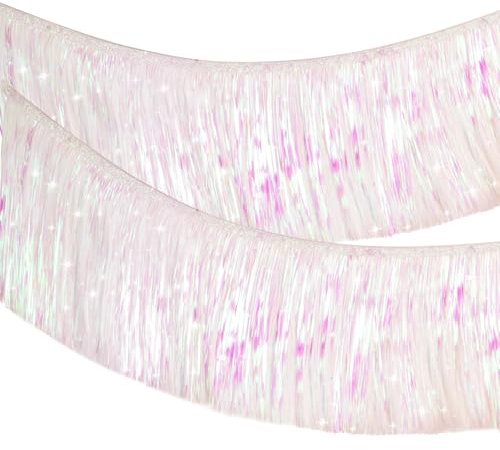 G2PLUS Irisierendes Weiß Glitzernde Fransen Girlande, 20cm Holografische Glitzer Fransengirlande, 2m Metallische Party-Fransengirlande, Folie Fransen Girlande für Abschlussballs, Party-Deko