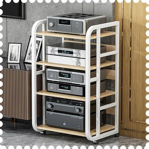 VLKLPZAHAK 3 4 5 Ebenen HiFi Rack Holz Medienständer Audio Video Rack Plattenspieler Multifunktional Regal Wohnzimmer Stereo TV Ständer(White,90cm(36in))