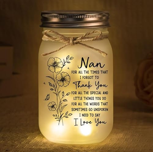 Nan Gifts, Nan Birthday Gifts, Mason Jar Night Lights for Nana Nanny, Birthday Gift for Nans from Grandchildren, Presents for Nanna on Mothers Day Thanksgiving Christmas