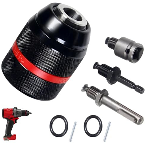 Multi - Function Keyless Drill Chuck for Milwaukee,1/2-20UNF Mount 1.5-13mm Self-tighten Drill Chuck for Multiple Purposes,Including 3/8 SDS-Plus Shank,1/4 Hex Shank,1/2 Impact Wrench Adapter