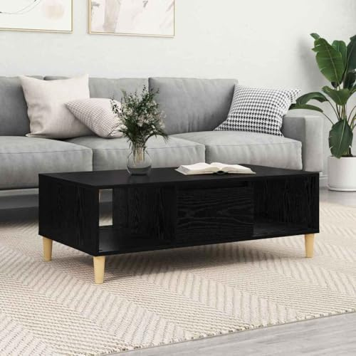 WEMYUFURN Moderner Couchtisch aus Holzwerkstoff mit Stauraum und Pendeltür, Rechteckiger Wohnzimmertisch mit Kegelförmigen Beinen für Magazine und Deko
