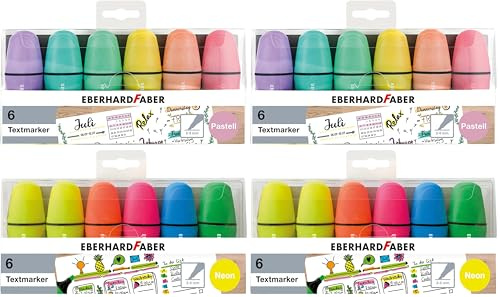 Eberhard Faber 599040 - Mini Textmarker Set, 12 Marker in Neon- und Pastellfarben mit Keilspitze (Packung mit 2)