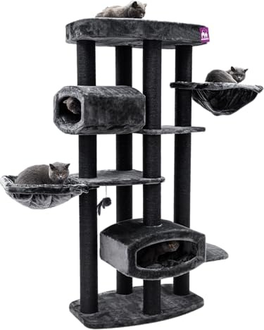 Petrebels Kratzbaum XXL Drive 195 cm hoch, Design Maine Coon Kratzbaum für große Katzen, Farbe Schwarz