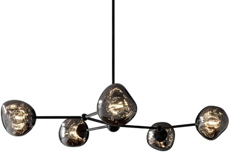invicta INTERIOR Design Hängelampe Liquid Diamond - 100cm - Smoke schwarz - Glas - Lampe mit fünf Schirmen Kugelleuchte
