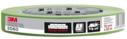 3M Pro Malerabdeckband 2060 für grobe Oberflächen, 1 Rolle, 18 mm x 50 m – UV- und wasserbeständig, für den Innen- und Außenbereich, geeignet für Maler- und Dekorationsarbeiten