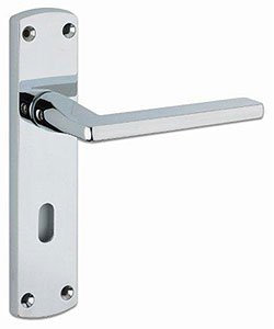 Leon Door Handle Lever On Backplate -Lock Set - Polished Chrome