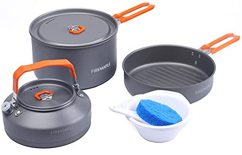 Fire-Maple Kit de Casserole Camping, Cookware Kit Batterie de Cuisine Ustensiles Bouilloire, Bols en Éponge pour Randonnée en Plein Air, Popote Bivouac Orange