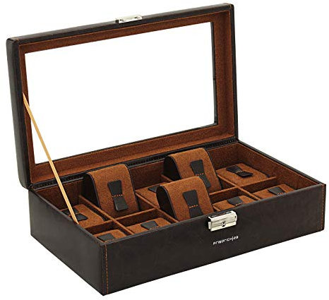Friedrich|23 Unisex Uhrenkasten mit Glasdeckel für 10 Uhren Kunststoff Braun 20084-3