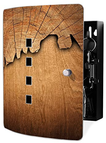 banjado Design Schlüsselkasten aus Edelstahl für 10 Schlüssel/Schlüsselbox zur Schlüsselaufbewahrung 24 x 21,5 x 7cm groß mit praktischem Magnetverschluss/Motiv Baumscheibe