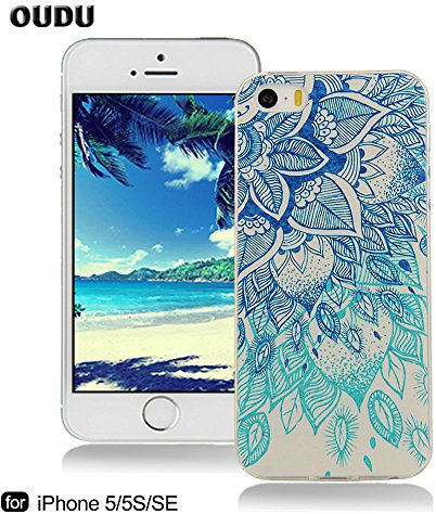 OuDu Silikon Hülle für iPhone 5/5S Weiche TPU Gummi Schutzhülle Flexible Schlanke Schale Glatte Leichte Tasche Ultra Dünne Etui Kreatives Design Hülle Kratzfeste Stoßfeste Abdeckung - Blauen Lotus