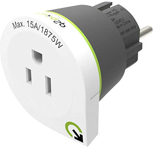 Q2 Power | USA to Europe | Adaptateur de Voyage Universel avec Prise de Terre | Protection Antichoc Kid Safe | Tension et Puissance Max. 100V-1600W / 250V-4000W