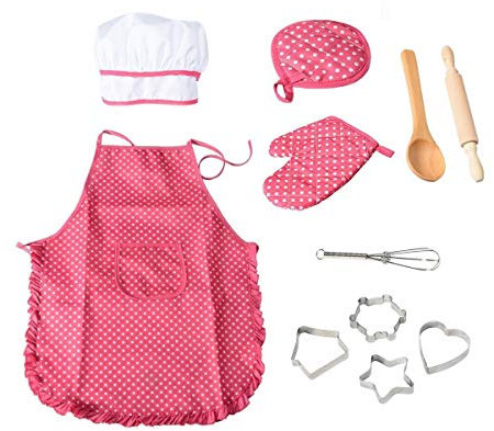 OFKPO Set de 11 Piezas de Juguetes de Chef,Juguetes de Delantal de Cocina para Niñas